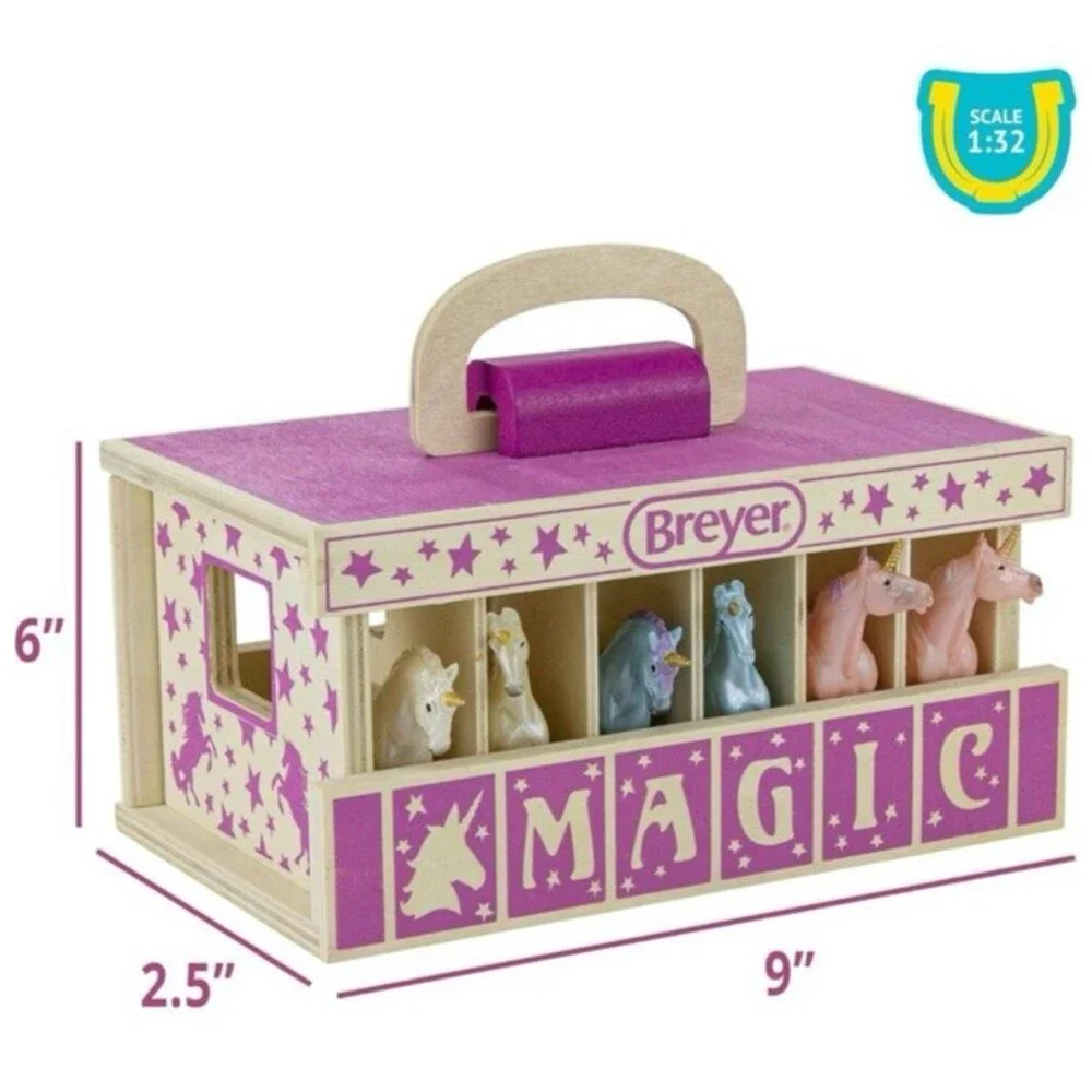 Breyer Unicorn Magic Wooden Carry Stable Playset with 6 Unicorns